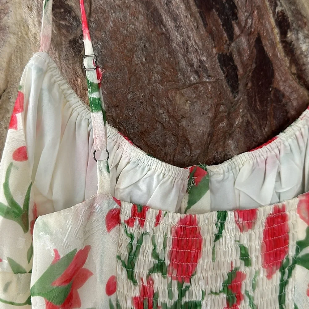 Commense Floral Ruched Button Detail Dress size M - Picture 5 of 6